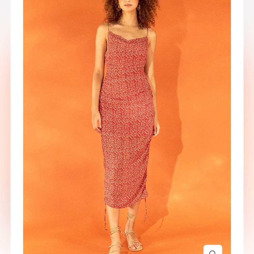 Endless Rose Red Floral Spaghetti-Strap Midi Dress - size M